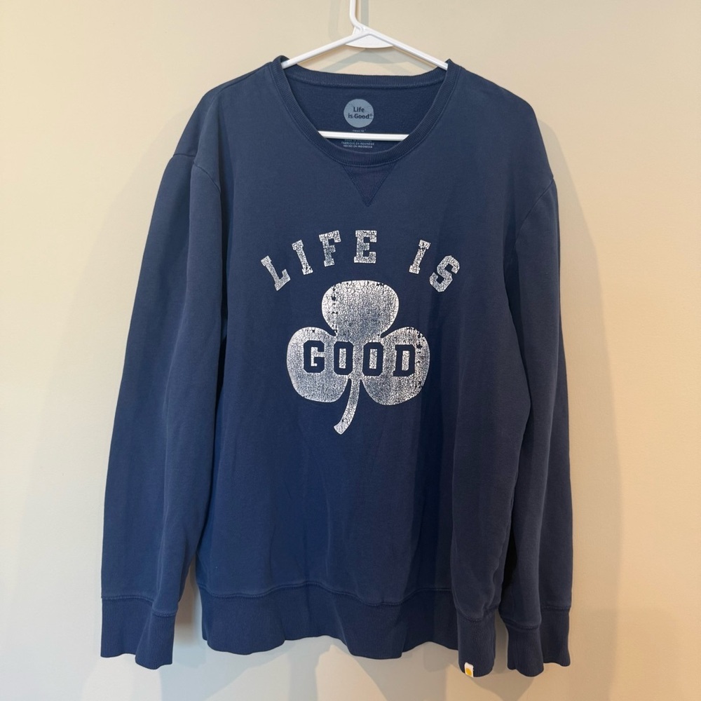 Life Is Good Women's Blue Crew Neck Sweater